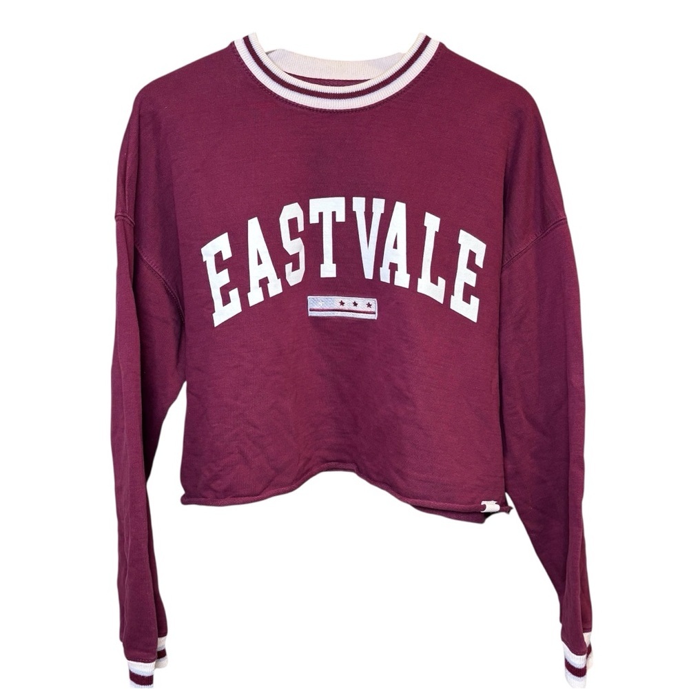 Pull & Bear Paradise League Maroon Cropped Sweatshirt Size S Long Sleeve
